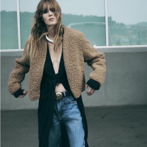 ZARA BLOGGER FAVORITE SHORT FAUX SHEARLING JACKET - Picture 7 of 12